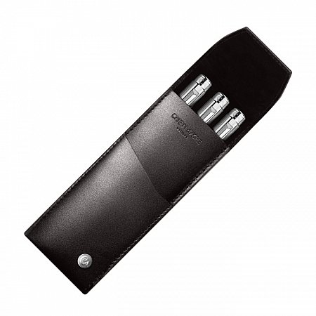 Caran dAche Leather Pouch for 3 Pens - Ebony