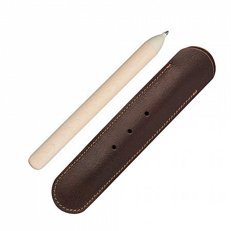 e+m Match Ballpoint Pen with Leather Pen Case - Maple Shade-mocca