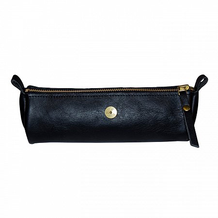 P.A.P Sweden Zassa Leather Pencil Case with Zipper - Black