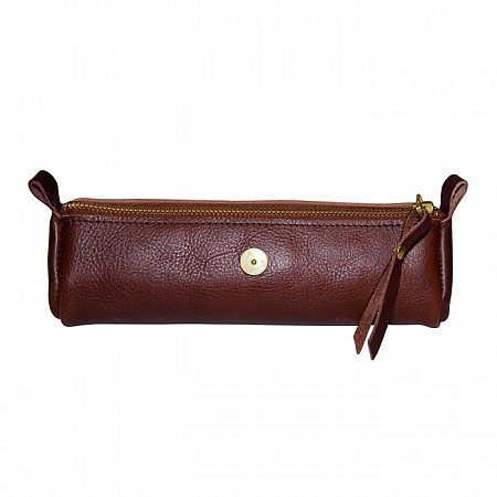 P.A.P Sweden Zassa Leather Pencil Case with Zipper - Brown