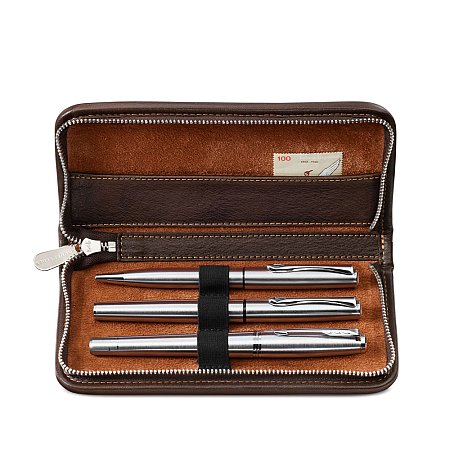 Sonnenleder Walser Leather Pencil Case for 3 Pens - Mocha Brown