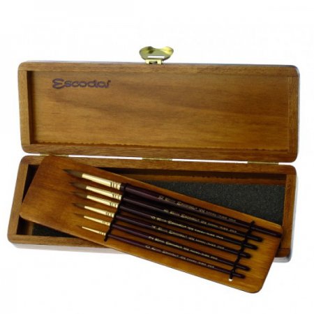 Escoda, wood box nr 1200 with 6 watercolor brushes