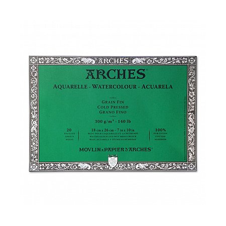 Arches Aquarelle, block 300g, 20 sheets, Grain Fin - 18x26cm