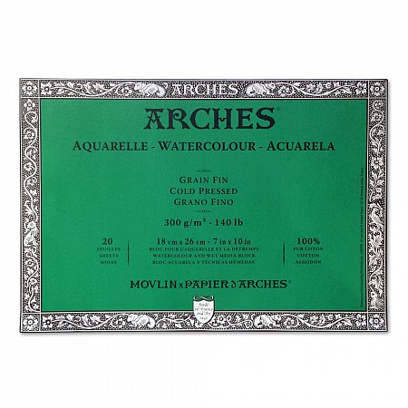 Arches Aquarelle, block 300g, 20 sheets, Grain Fin - 23x31cm