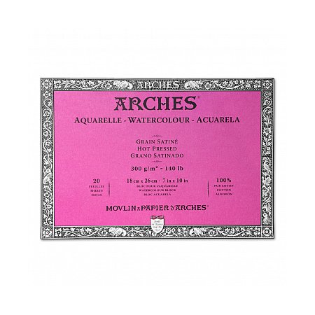 Arches Aquarelle, block 300g, 20 sheets, Grain Satine - 18x26cm