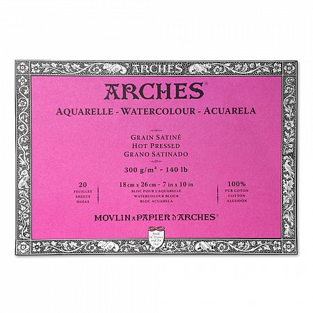 Arches Aquarelle, block 300g, 20 sheets, Grain Satine - 23x31cm